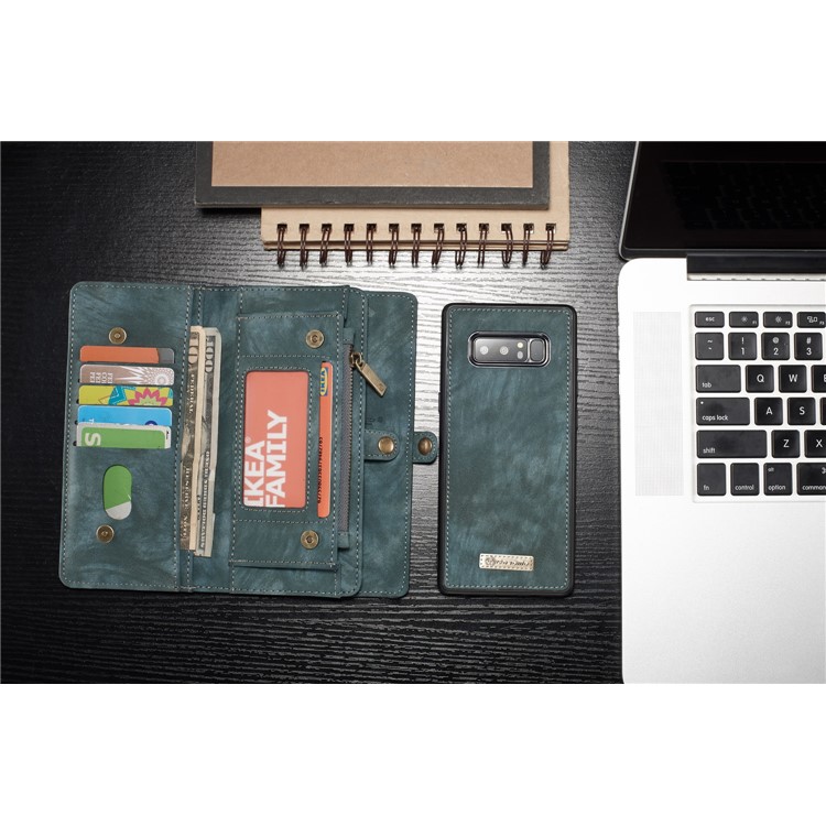 CASEME Multifunctional Wallet Split Leather Phone Cover for Samsung Galaxy Note 8 SM-N950 - Green-9