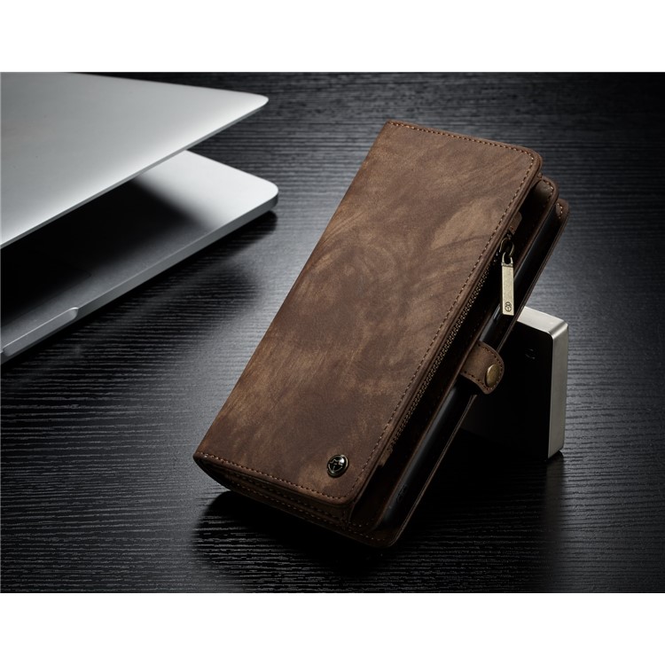 CASEME 2-dentro-1 Vintage Split Leather Shell com Multi-Carteira do entalhe para Samsung Galaxy Note 8 SM-N950 - Castanho-10