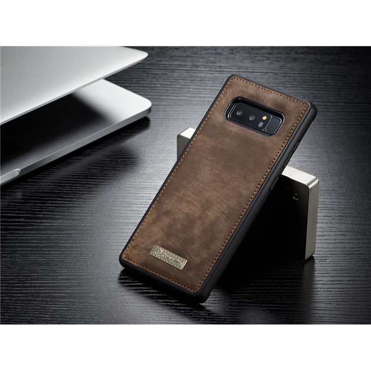 CASEME 2-dentro-1 Vintage Split Leather Shell com Multi-Carteira do entalhe para Samsung Galaxy Note 8 SM-N950 - Castanho-11