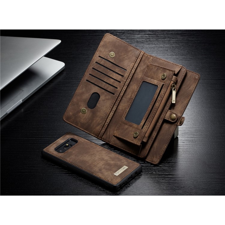 CASEME 2-dentro-1 Vintage Split Leather Shell com Multi-Carteira do entalhe para Samsung Galaxy Note 8 SM-N950 - Castanho-14