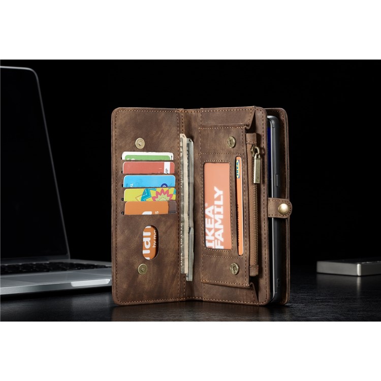 CASEME 2-dentro-1 Vintage Split Leather Shell com Multi-Carteira do entalhe para Samsung Galaxy Note 8 SM-N950 - Castanho-15