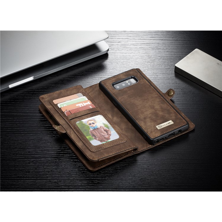 CASEME 2-dentro-1 Vintage Split Leather Shell com Multi-Carteira do entalhe para Samsung Galaxy Note 8 SM-N950 - Castanho-16