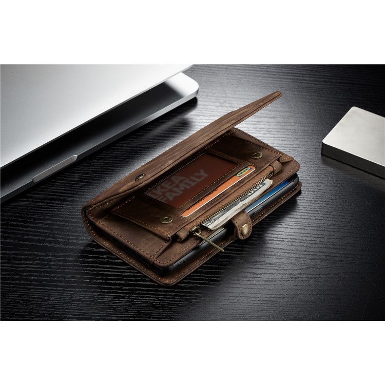 CASEME 2-dentro-1 Vintage Split Leather Shell com Multi-Carteira do entalhe para Samsung Galaxy Note 8 SM-N950 - Castanho-19
