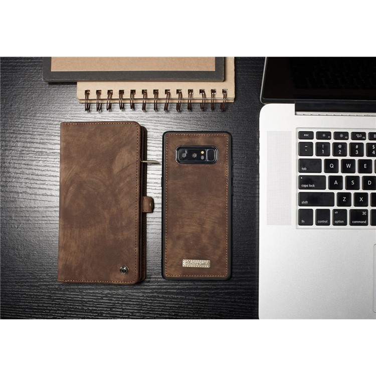 CASEME 2-dentro-1 Vintage Split Leather Shell com Multi-Carteira do entalhe para Samsung Galaxy Note 8 SM-N950 - Castanho-8