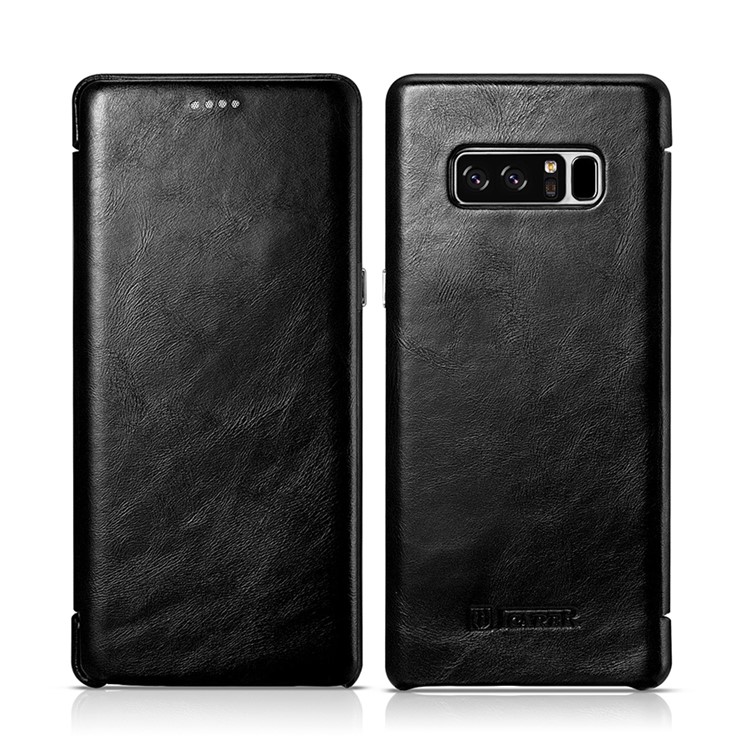 ICARER Curved Edge Vintage Genuine Leather Case for Samsung Galaxy Note 8 SM-N950 - Black-3