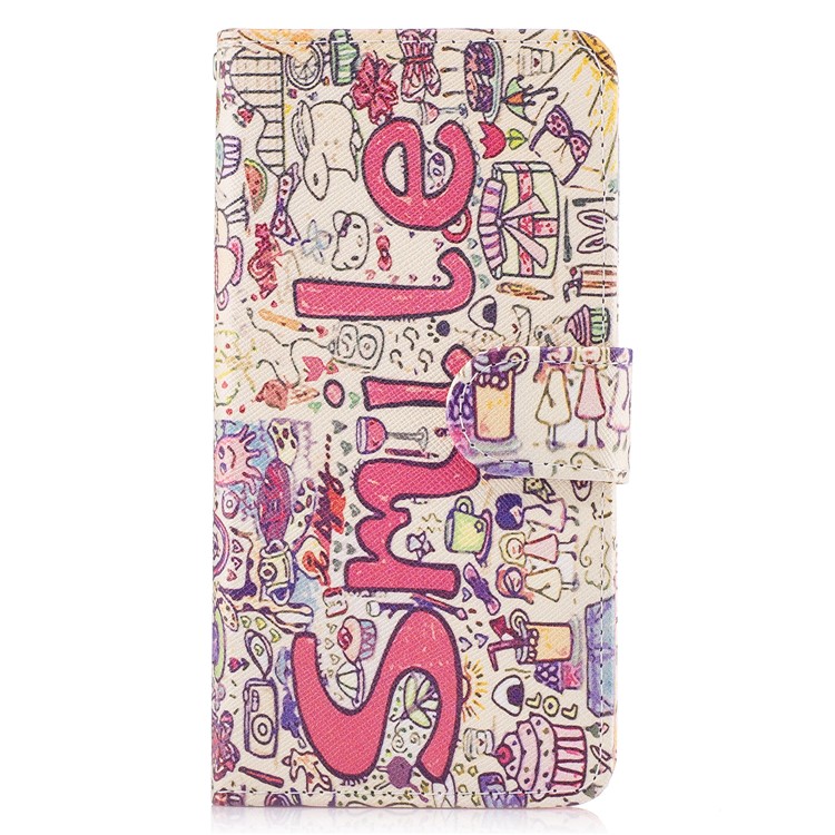 

Patterned Wallet Leather Case Cover Shell for Samsung Galaxy J3 Pro (2017) / J3 (2017) EU Version - SMILE Pattern