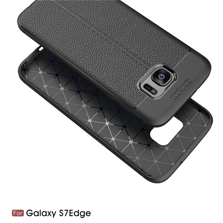 Litchi Skin PU Leather Coated Soft TPU Phone Case for Samsung Galaxy S7 edge G935 - Black-2