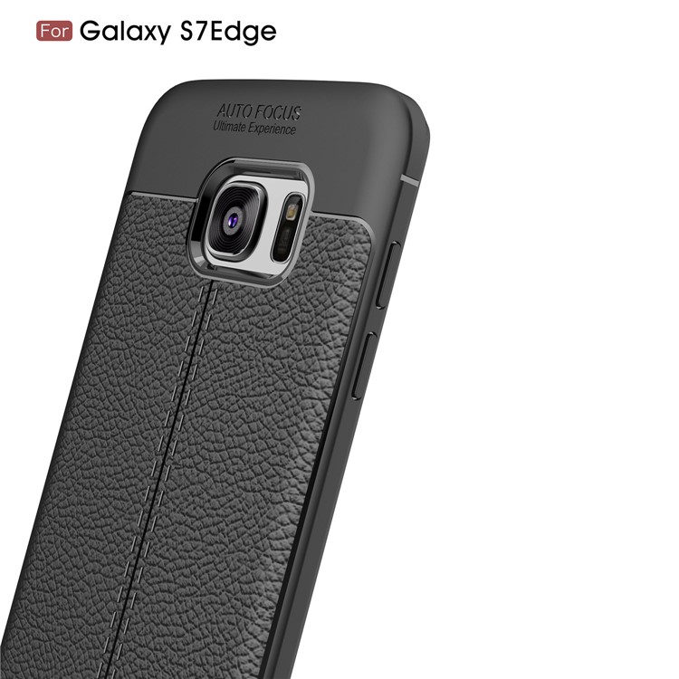 Litchi Skin PU Leather Coated Soft TPU Phone Case for Samsung Galaxy S7 edge G935 - Black-3