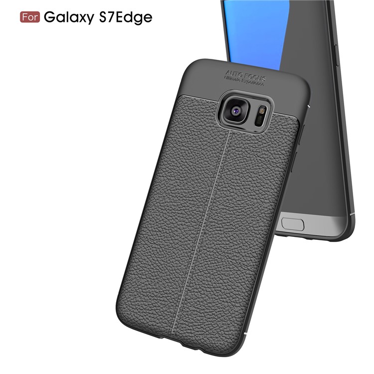 Litchi Skin PU Leather Coated Soft TPU Phone Case for Samsung Galaxy S7 edge G935 - Black-6