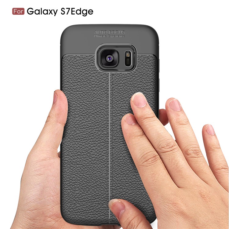 Litchi Skin PU Leather Coated Soft TPU Phone Case for Samsung Galaxy S7 edge G935 - Black-7