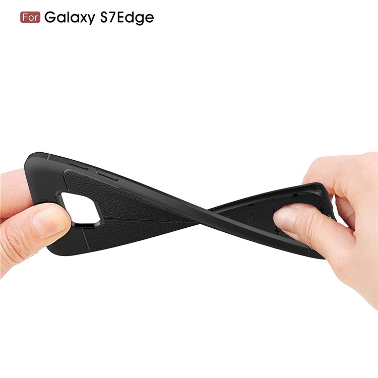 Litchi Skin PU Leather Coated Soft TPU Phone Case for Samsung Galaxy S7 edge G935 - Black-8