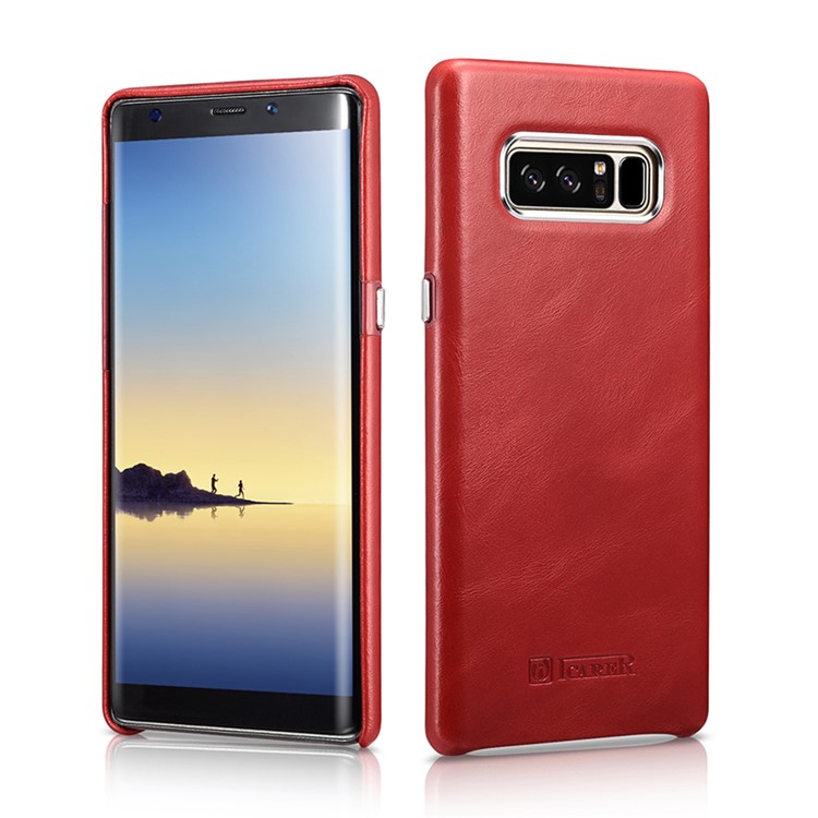 

ICARER Vintage Genuine Leather Coated PC Mobile Cover for Samsung Galaxy Note 8 SM-N950 (Built-in Metal Sheet) - Red
