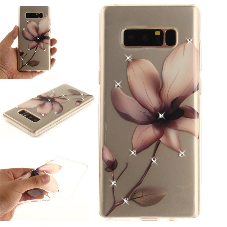 

Rhinestone Decoration IMD TPU Shell Case for Samsung Galaxy Note 8 SM-N950 - Flower Pattern
