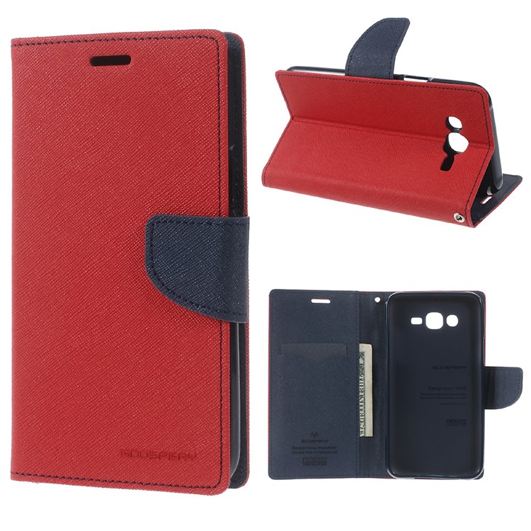 

MERCURY GOOSPERY Leather Wallet Shell for Samsung Galaxy J7 SM-J700F - Red, Galaxy J7 SM-J700F (2015)