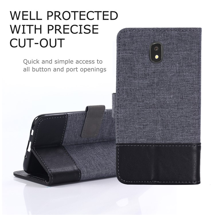 MUXMA PU Leather Canvas Splicing Wallet Stand Case for Samsung Galaxy J7 (2017) EU Version / J7 Pro (2017) - Black-1