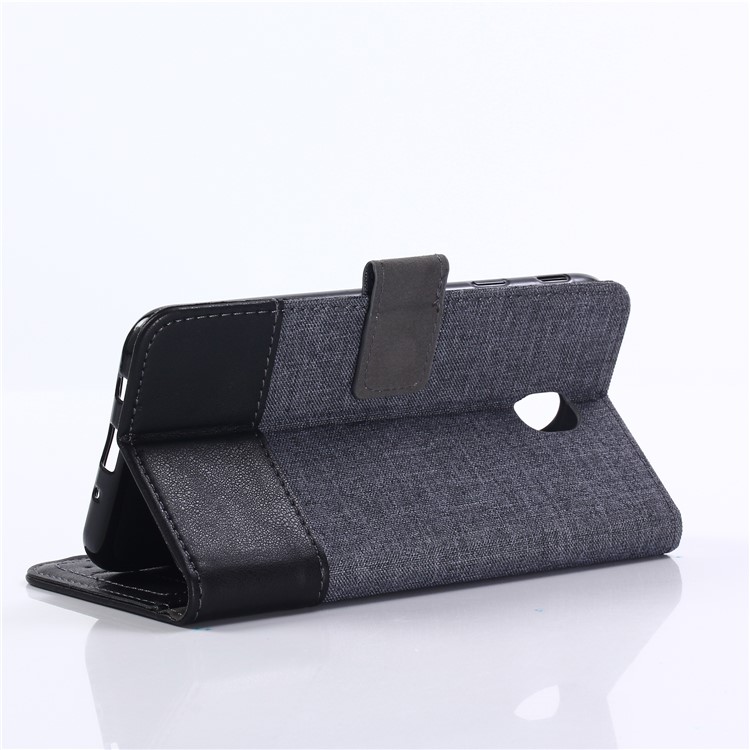 MUXMA PU Leather Canvas Splicing Wallet Stand Case for Samsung Galaxy J7 (2017) EU Version / J7 Pro (2017) - Black-10