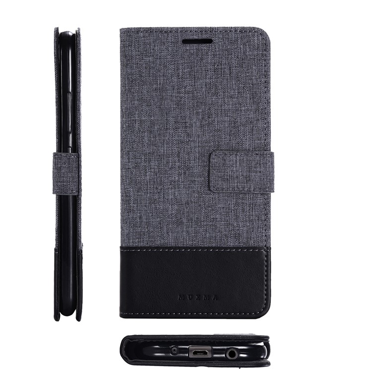 MUXMA PU Leather Canvas Splicing Wallet Stand Case for Samsung Galaxy J7 (2017) EU Version / J7 Pro (2017) - Black-2