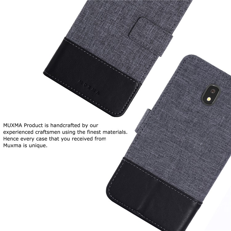 MUXMA PU Leather Canvas Splicing Wallet Stand Case for Samsung Galaxy J7 (2017) EU Version / J7 Pro (2017) - Black-3