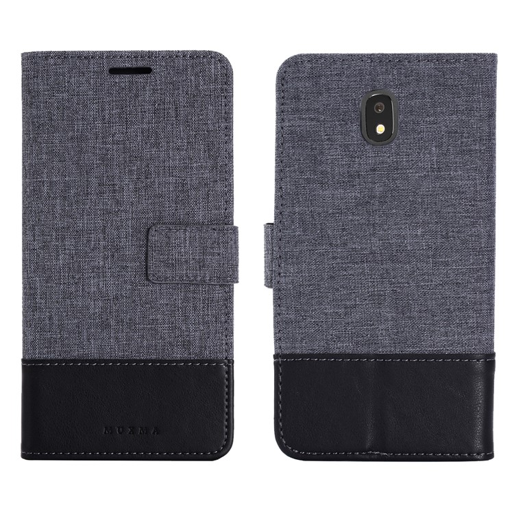 MUXMA PU Leather Canvas Splicing Wallet Stand Case for Samsung Galaxy J7 (2017) EU Version / J7 Pro (2017) - Black-4