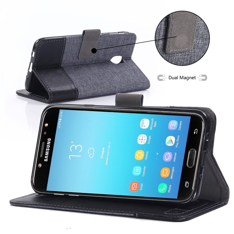 MUXMA PU Leather Canvas Splicing Wallet Stand Case for Samsung Galaxy J7 (2017) EU Version / J7 Pro (2017) - Black-5