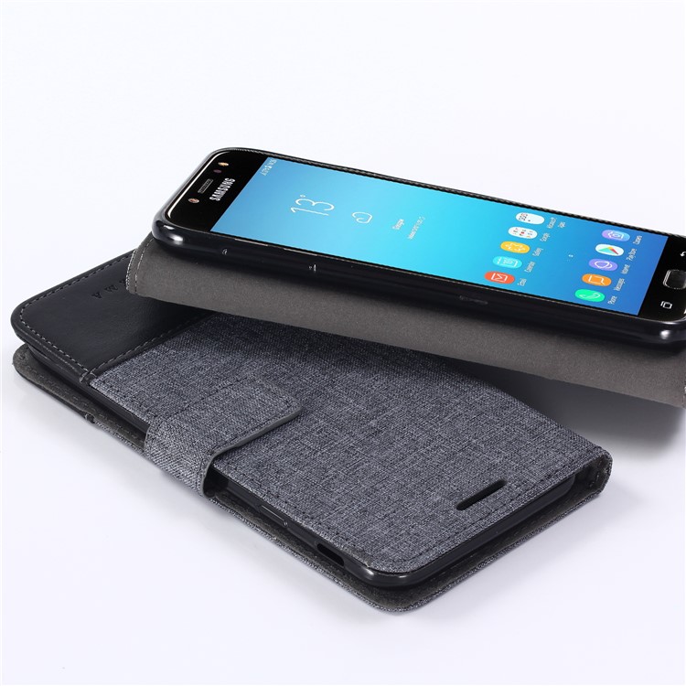 MUXMA PU Leather Canvas Splicing Wallet Stand Case for Samsung Galaxy J7 (2017) EU Version / J7 Pro (2017) - Black-6