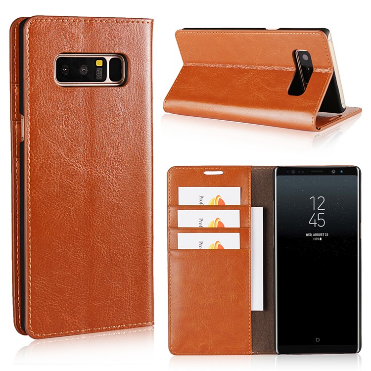 

Crazy Horse Wallet Genuine Leather Mobile Cover for Samsung Galaxy Note 8 N950 - Brown