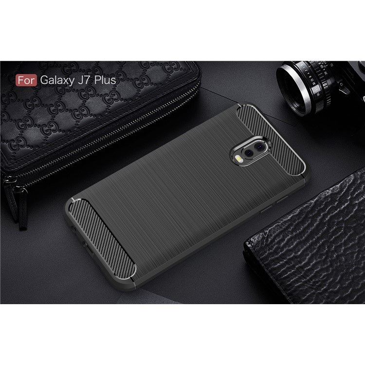 Carbon Fiber Texture Brushed TPU Mobile Phone Case for Samsung Galaxy J7 Plus / C8 - Black-10