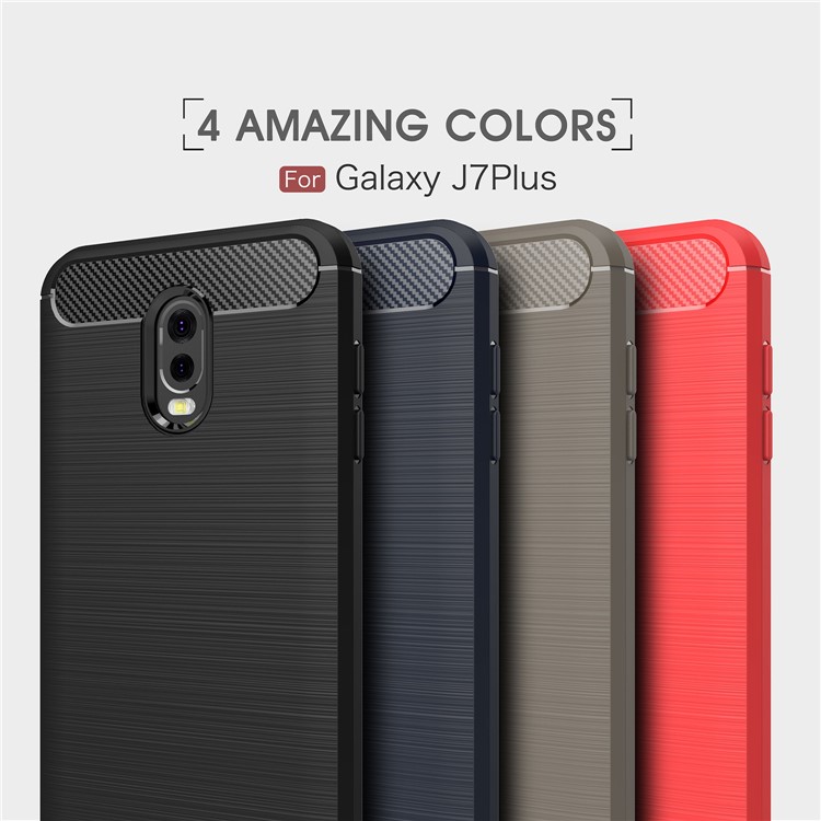 Carbon Fiber Texture Brushed TPU Mobile Phone Case for Samsung Galaxy J7 Plus / C8 - Black-11
