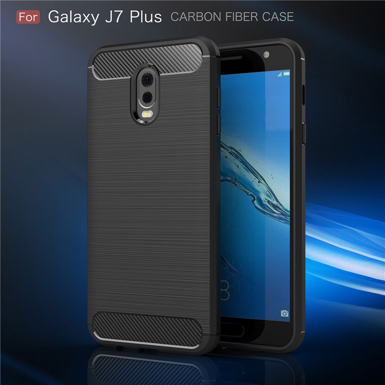 Carbon Fiber Texture Brushed TPU Mobile Phone Case for Samsung Galaxy J7 Plus / C8 - Black-2