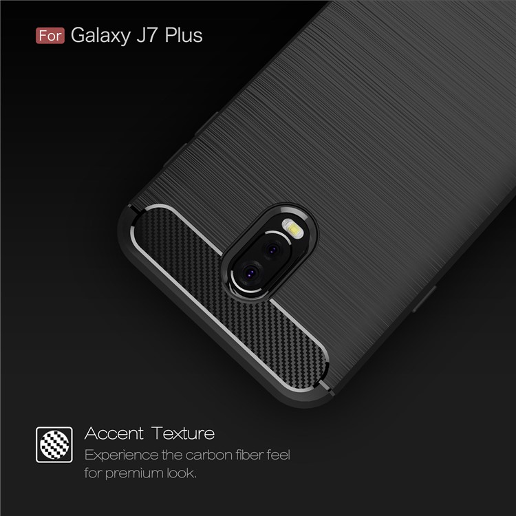 Carbon Fiber Texture Brushed TPU Mobile Phone Case for Samsung Galaxy J7 Plus / C8 - Black-4