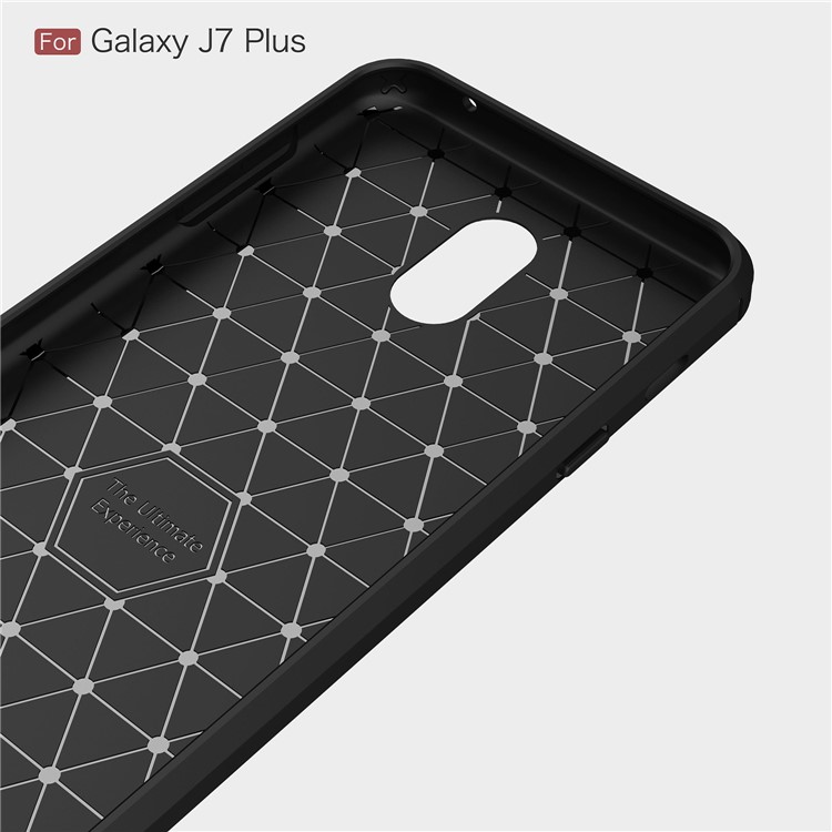 Carbon Fiber Texture Brushed TPU Mobile Phone Case for Samsung Galaxy J7 Plus / C8 - Black-5