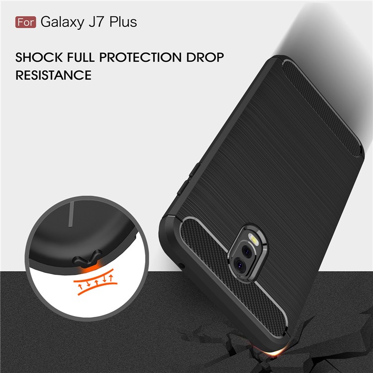 Carbon Fiber Texture Brushed TPU Mobile Phone Case for Samsung Galaxy J7 Plus / C8 - Black-6