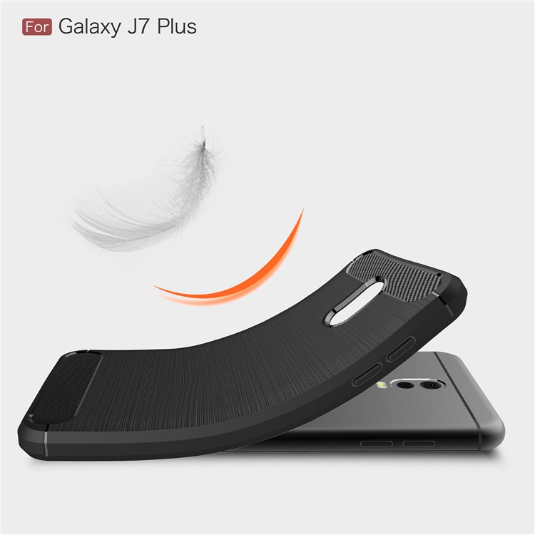 Carbon Fiber Texture Brushed TPU Mobile Phone Case for Samsung Galaxy J7 Plus / C8 - Black-7