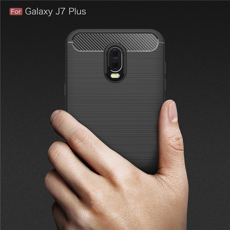 Carbon Fiber Texture Brushed TPU Mobile Phone Case for Samsung Galaxy J7 Plus / C8 - Black-8
