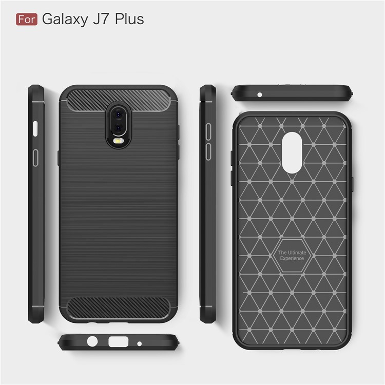 Carbon Fiber Texture Brushed TPU Mobile Phone Case for Samsung Galaxy J7 Plus / C8 - Black-9