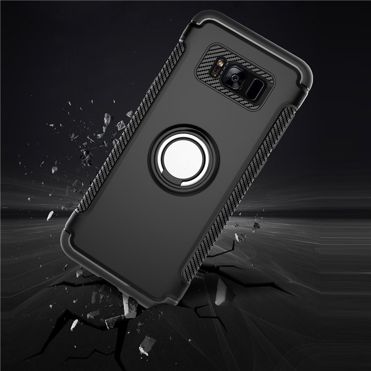 Armor PC TPU Hybrid Magnetic Ring Kickstand Phone Case for Samsung Galaxy S8 Plus G955 - Black-3