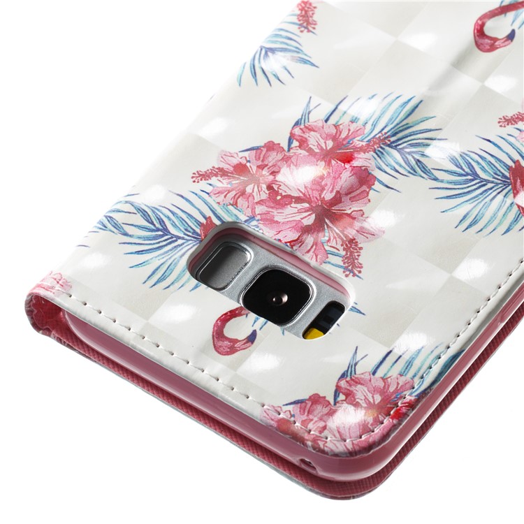 Pattern Printing PU Leather Wallet Stand Case for Samsung Galaxy S8 Plus G955 - Flower and Flamingo Pattern-3