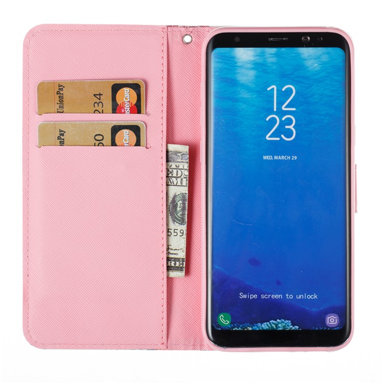 Pattern Printing PU Leather Wallet Stand Case for Samsung Galaxy S8 Plus G955 - Flower and Flamingo Pattern-6
