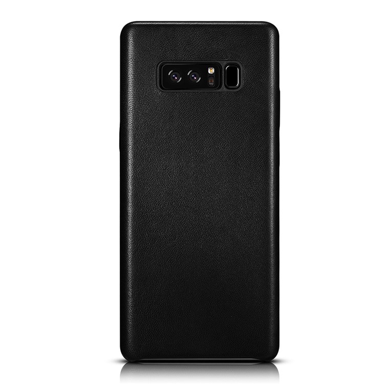 ICARER pour Samsung Galaxy Note 8 SM-N950 en peau de mouton véritable cuir enduit dur PC avec feuille de métal support magnétique - Noir-2