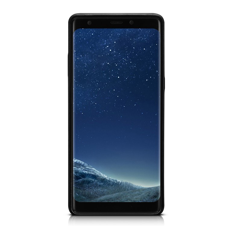 ICARER pour Samsung Galaxy Note 8 SM-N950 en peau de mouton véritable cuir enduit dur PC avec feuille de métal support magnétique - Noir-3