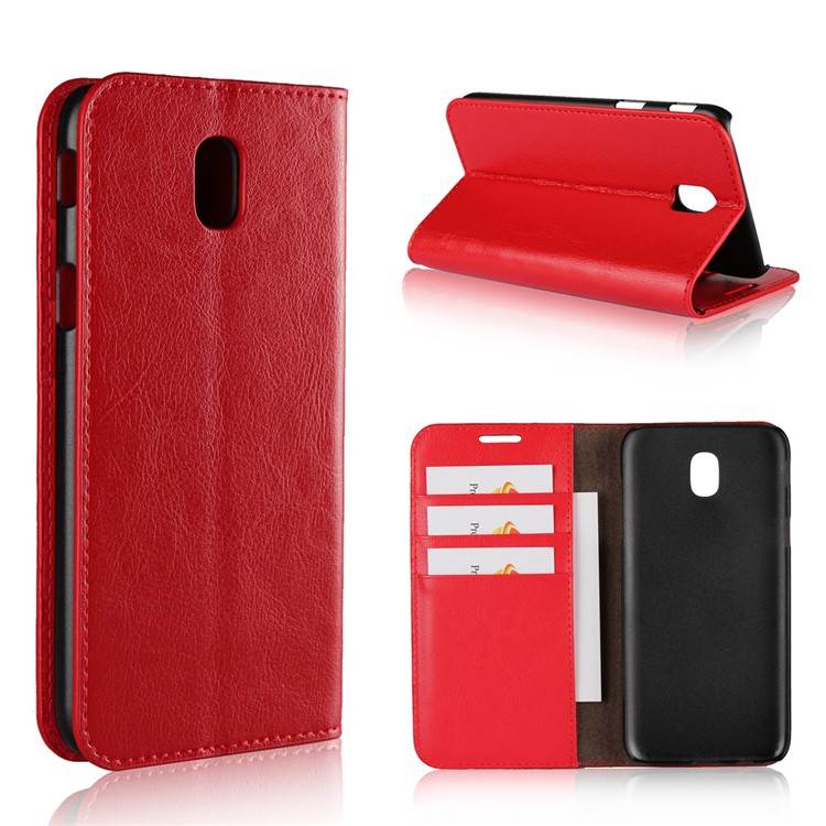 

For Samsung Galaxy J7 Pro (2017) / J7 (2017) EU Version Crazy Horse Genuine Leather Wallet Case with Stand - Red