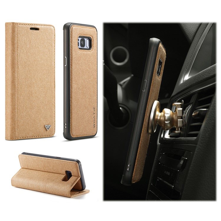 

WHATIF DIY Brown Paper PU Leather Wallet Cover + Detachable PC + TPU Hybrid Cover for Samsung Galaxy S8+ SM-G955 - Gold