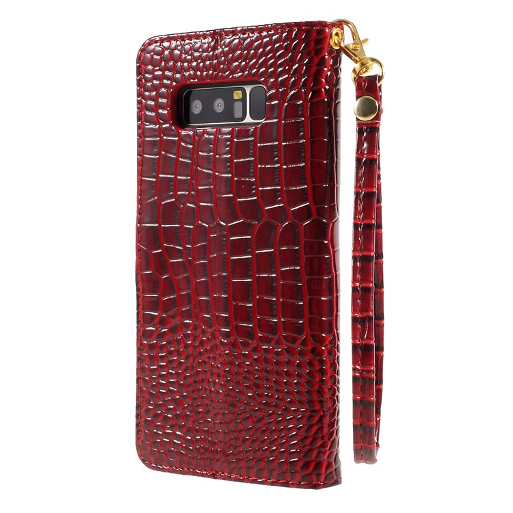 For Samsung Galaxy Note 8 N950 Crocodile Skin Leather Wallet Case with Strap - Red-2
