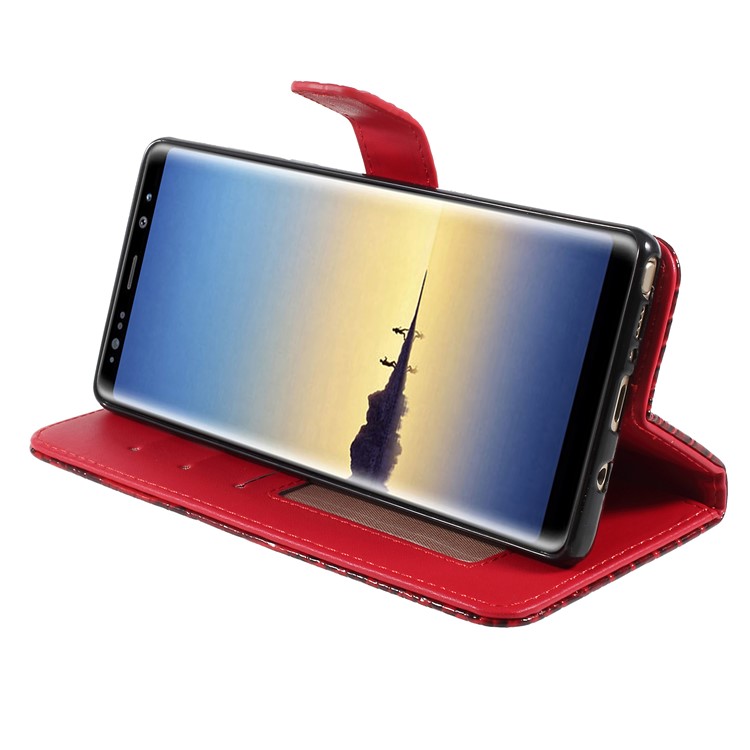 For Samsung Galaxy Note 8 N950 Crocodile Skin Leather Wallet Case with Strap - Red-4