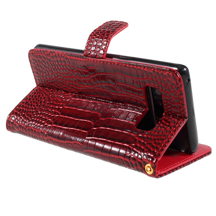 For Samsung Galaxy Note 8 N950 Crocodile Skin Leather Wallet Case with Strap - Red-5