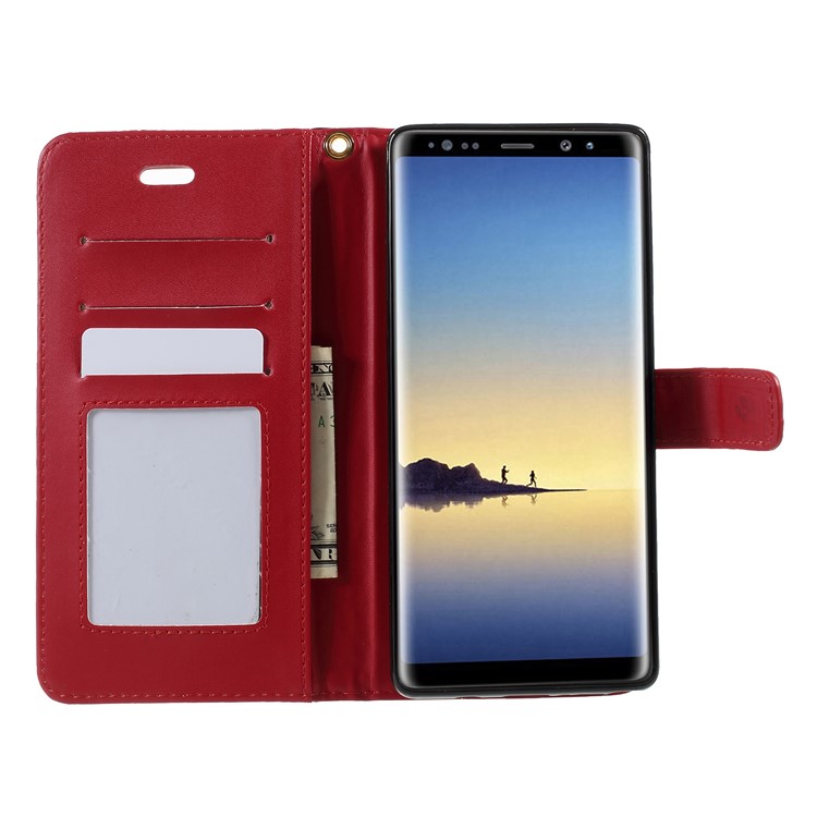 For Samsung Galaxy Note 8 N950 Crocodile Skin Leather Wallet Case with Strap - Red-6
