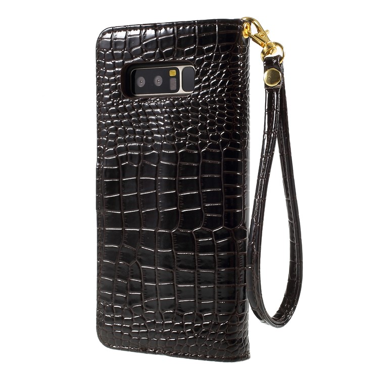 Crocodile Skin Leather Wallet Cell Phone Cover for Samsung Galaxy Note 8 N950 with Strap - Coffee-2