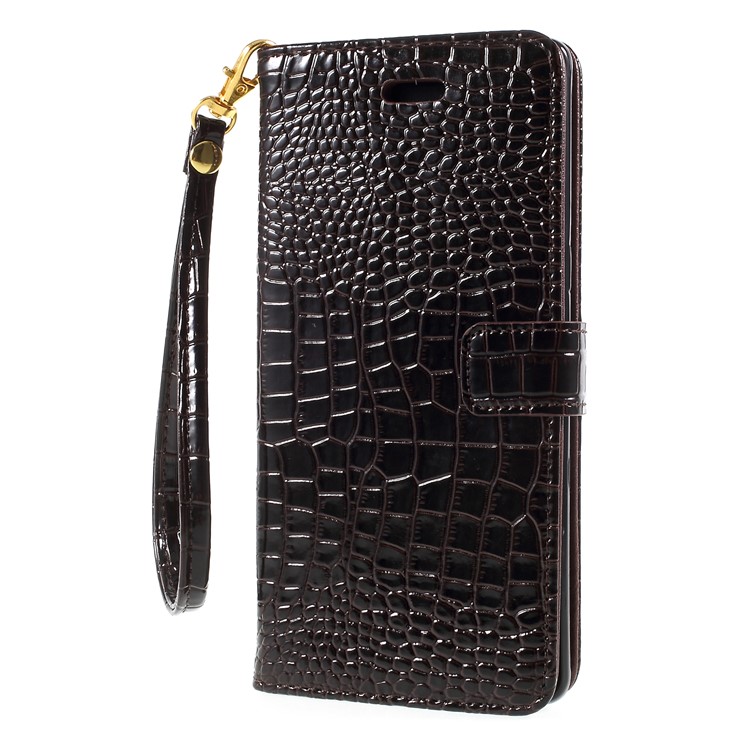 Crocodile Skin Leather Wallet Cell Phone Cover for Samsung Galaxy Note 8 N950 with Strap - Coffee-3