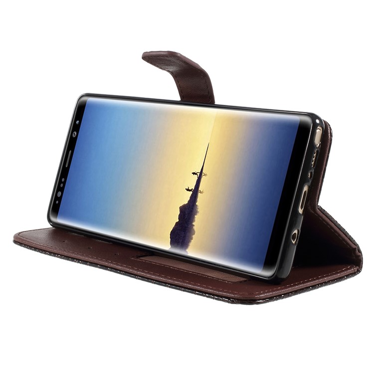 Crocodile Skin Leather Wallet Cell Phone Cover for Samsung Galaxy Note 8 N950 with Strap - Coffee-4