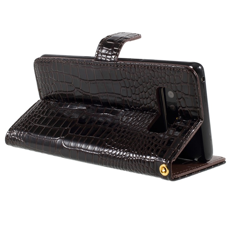 Crocodile Skin Leather Wallet Cell Phone Cover for Samsung Galaxy Note 8 N950 with Strap - Coffee-5